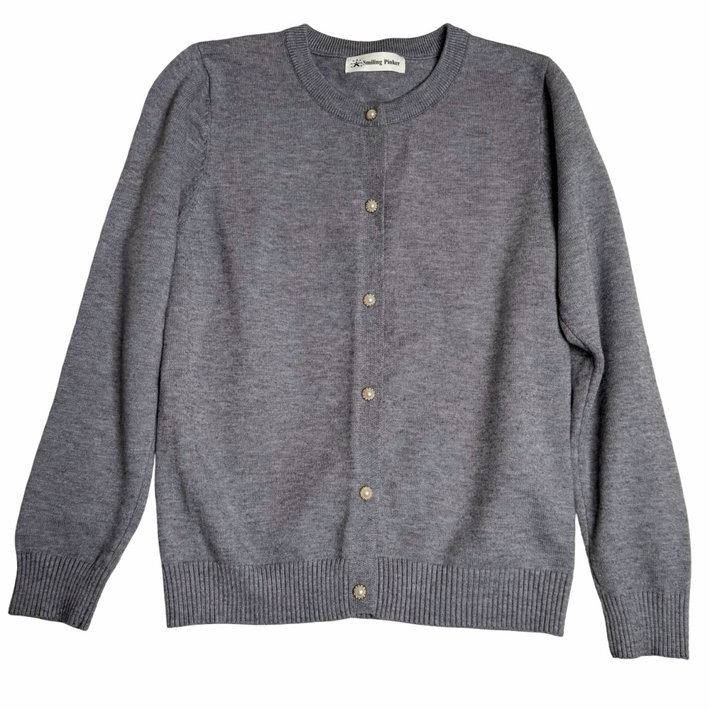 Smiling‎ Pinker Gray Knit Cardigan Pearl Buttons Girls Size 8-9T